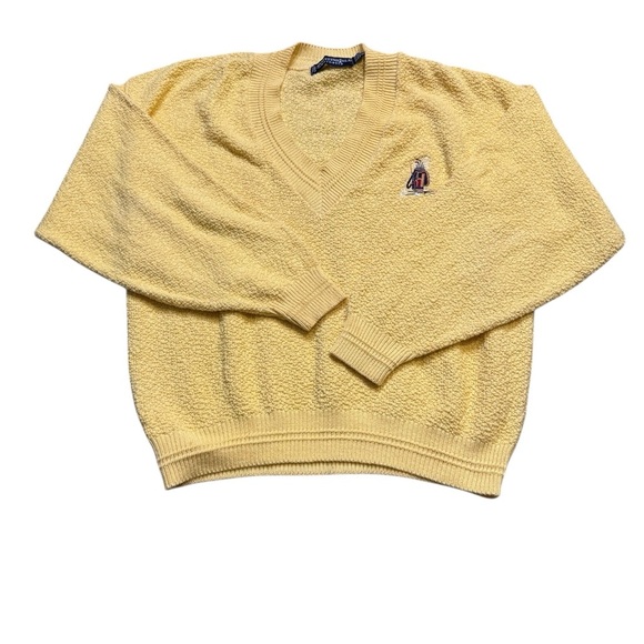 ✨ Scottish Isle Bernette Yellow V-Neck Golf Club Embroidery Sweater XL ✨ - Picture 1 of 4